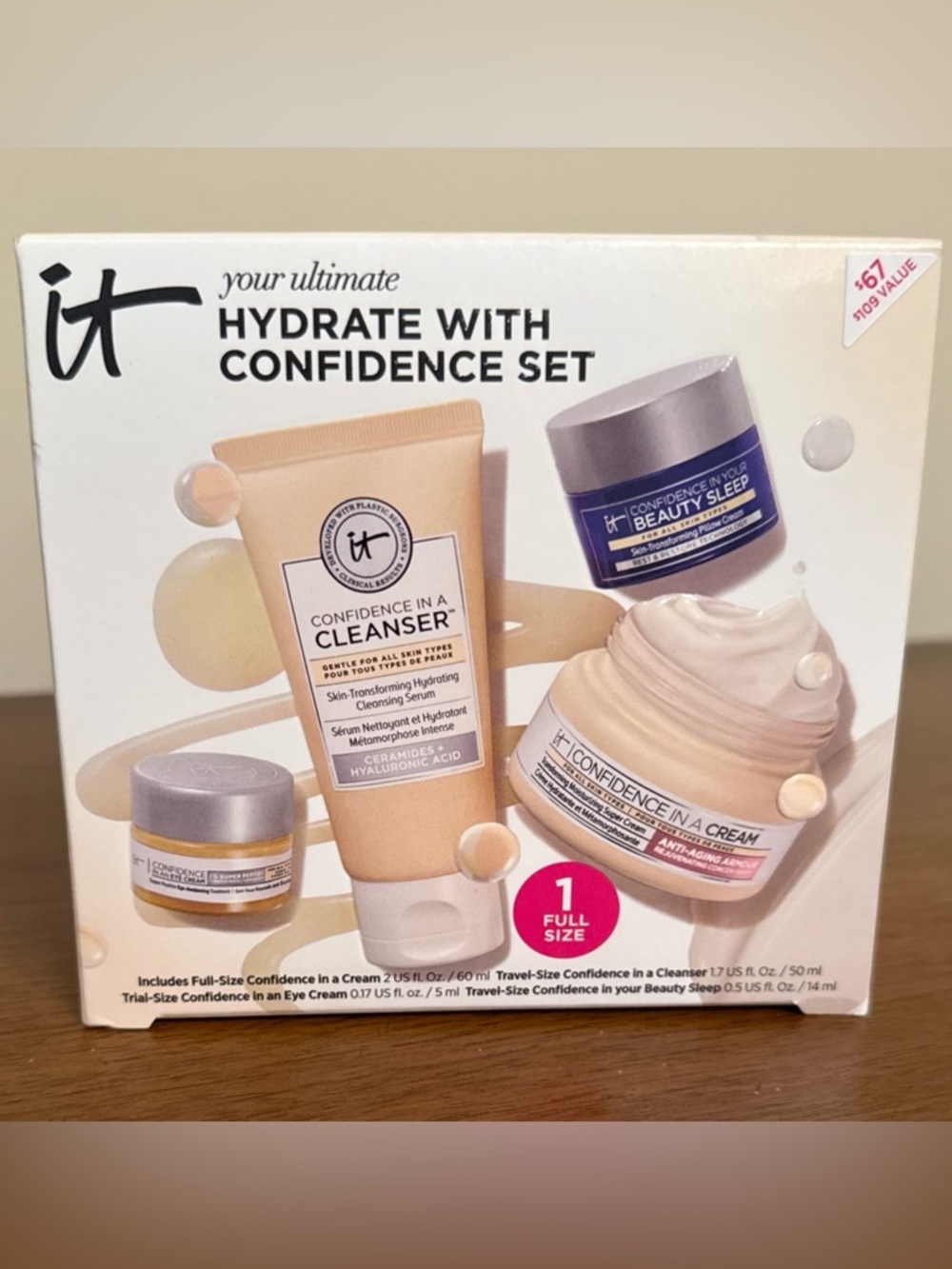 IT COSMETICS Set: Confidence in a Cream 2oz + Mini Cleanser, Eye & Night Cream